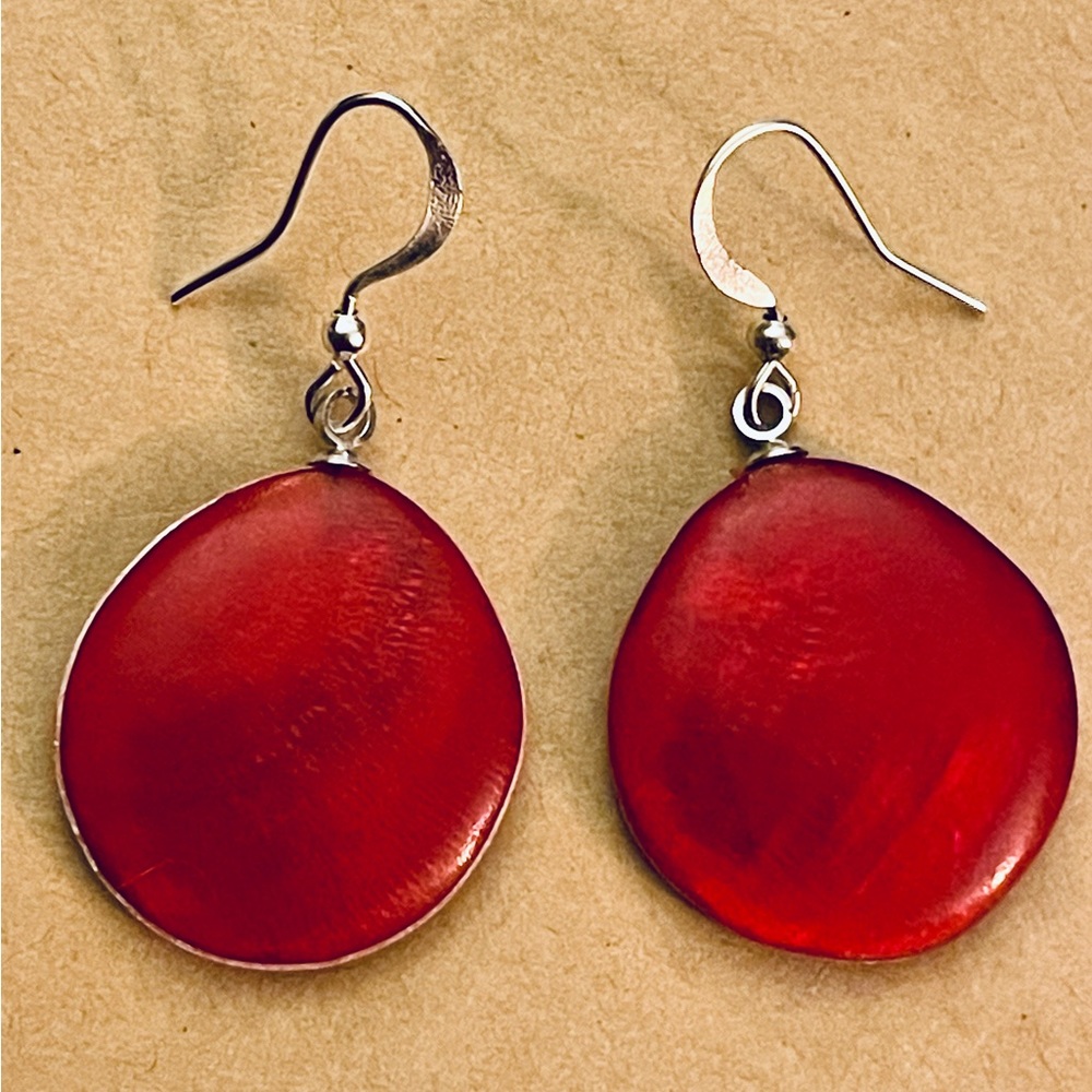 Capiz Shell Earrings by Culture Mix - Red